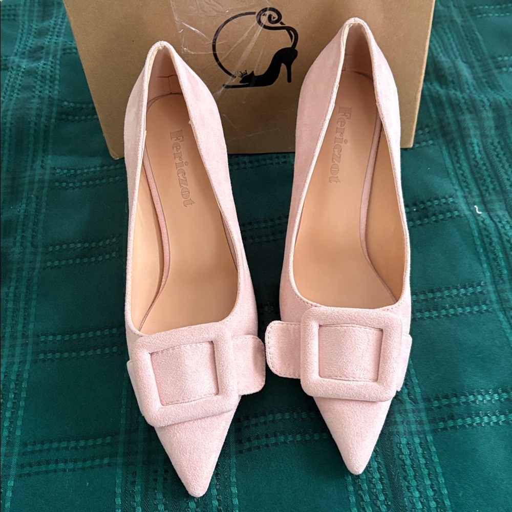 🛍️ Fericzot Women's Stiletto High Heel Pump Suede Nude Pink Sz 8 NIB